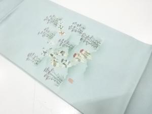 寿光織　御所人形に草花模様織り出し　名古屋帯